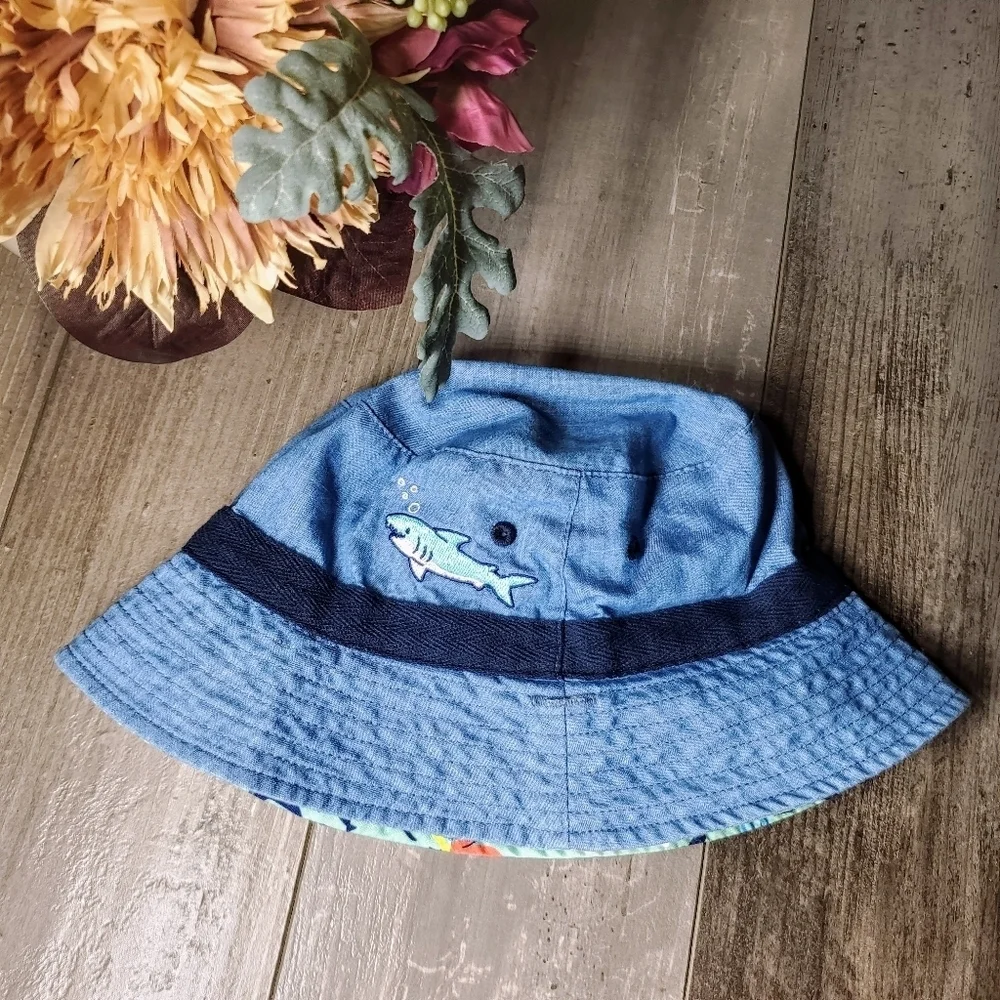 Cat & Jack Nautical Blue Reversible Bucket Hat Baby Toddler EUC
